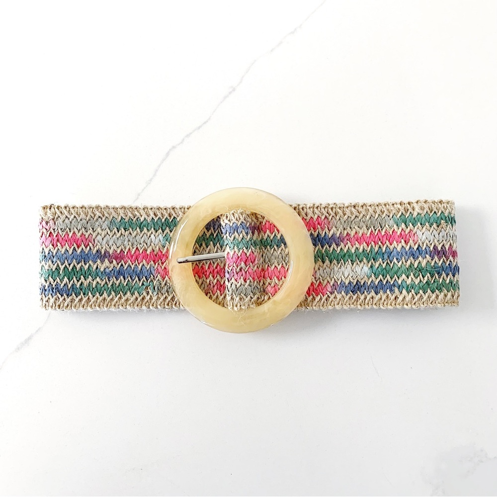 🤩 Pretty Wide Braided Straw Belt In Multiple Color With A Round Ivory Bu…